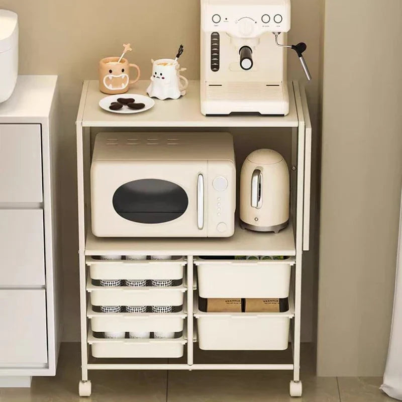 Rolling Kitchen Island Cart | 6-Drawer Storage Cart with Fold-Out Extended Desktop | Kitchen, Dining Room & Home Office