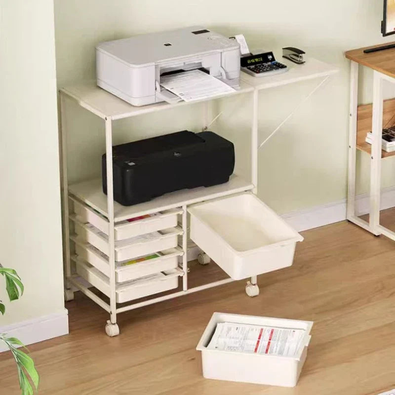 Rolling Kitchen Island Cart | 6-Drawer Storage Cart with Fold-Out Extended Desktop | Kitchen, Dining Room & Home Office