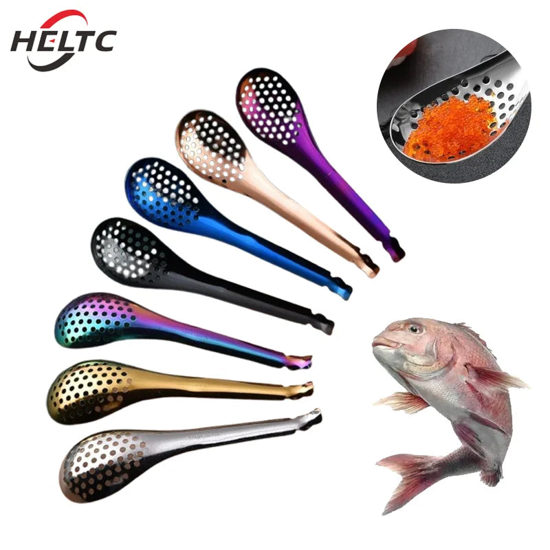 410 Stainless Steel Kitchen Spoon With Holes Cuisine Caviar Builder Roe Sauce Strainer Spoon Durable Kitchen Cooking Gadgets