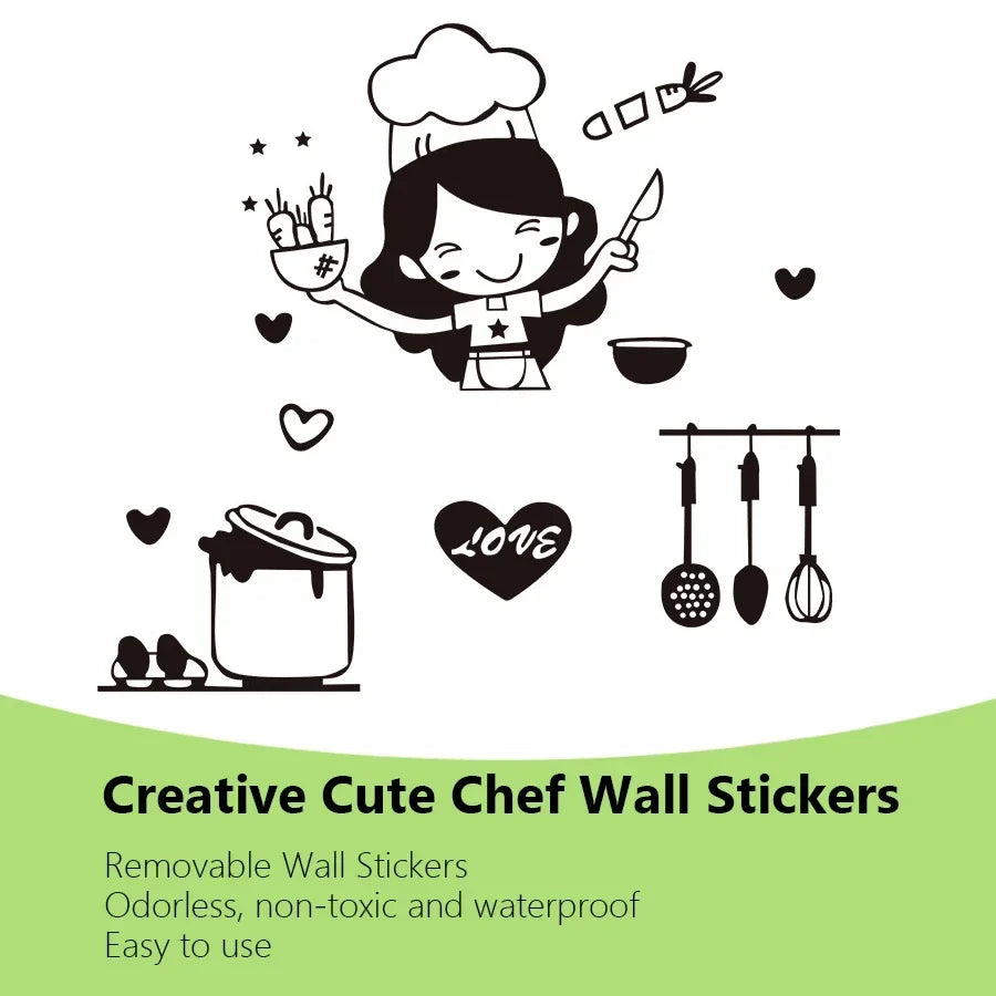 Happy Girl Chef Loves Cooking Wall Sticker | Kitchen and Dining Room Decor