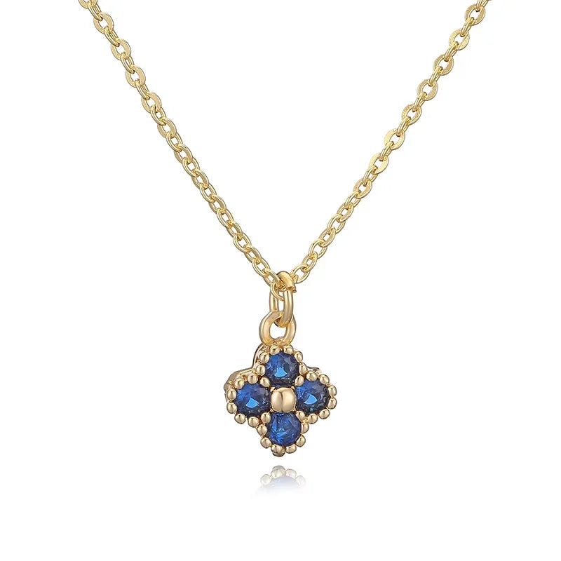 Plated Brass Cubic Zirconia Bijoux Flower‑Shaped Women Necklace Dainty Collarbone Chain Jewelry Gift