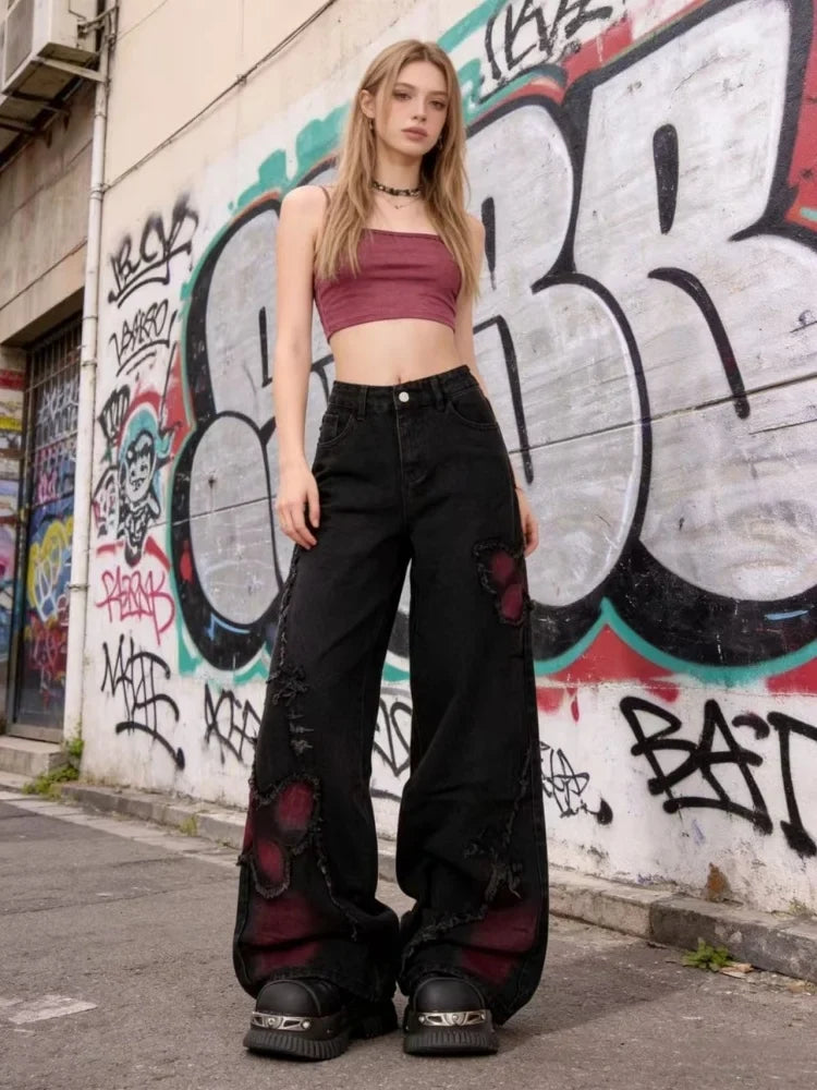 Women's Butterfly Jeans | High-Waisted Wide-Leg Denim | Casual Wear & Streetwear