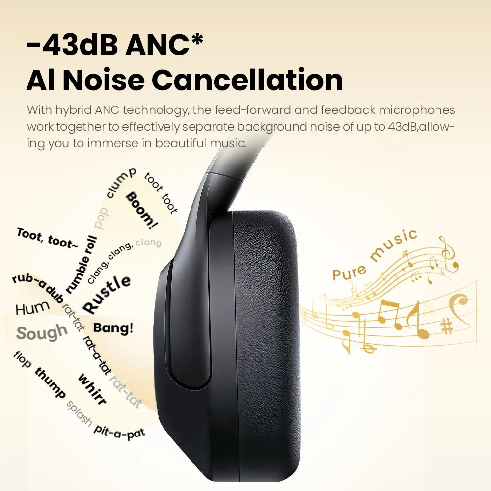 HAYLOU S30 Wireless Bluetooth 5.4 Headphones 43dB Adaptive Noise Cancelling Headsets 40mm Driver 80H Playtime Earphones