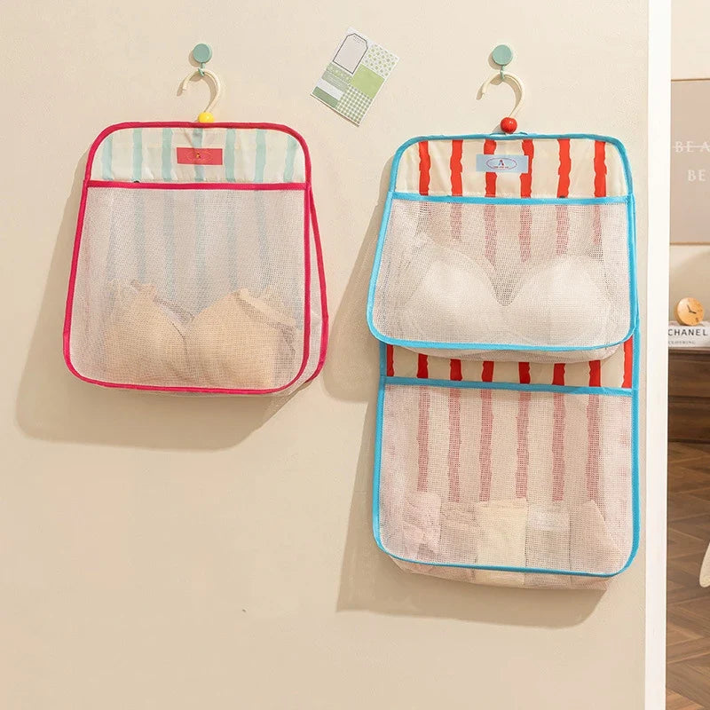 Hanging Mesh Storage Bag Wall Mounted Underwear Socks Organizer Macaron Color Closet Hanging Pouch For Home Bedroom