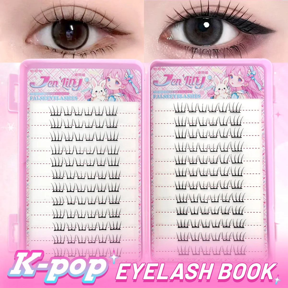 K-pop 2.0 Self-Adhesive False Eyelashes Easy Wear Glue Trendy Daily/Party Eye Makeup Accessory