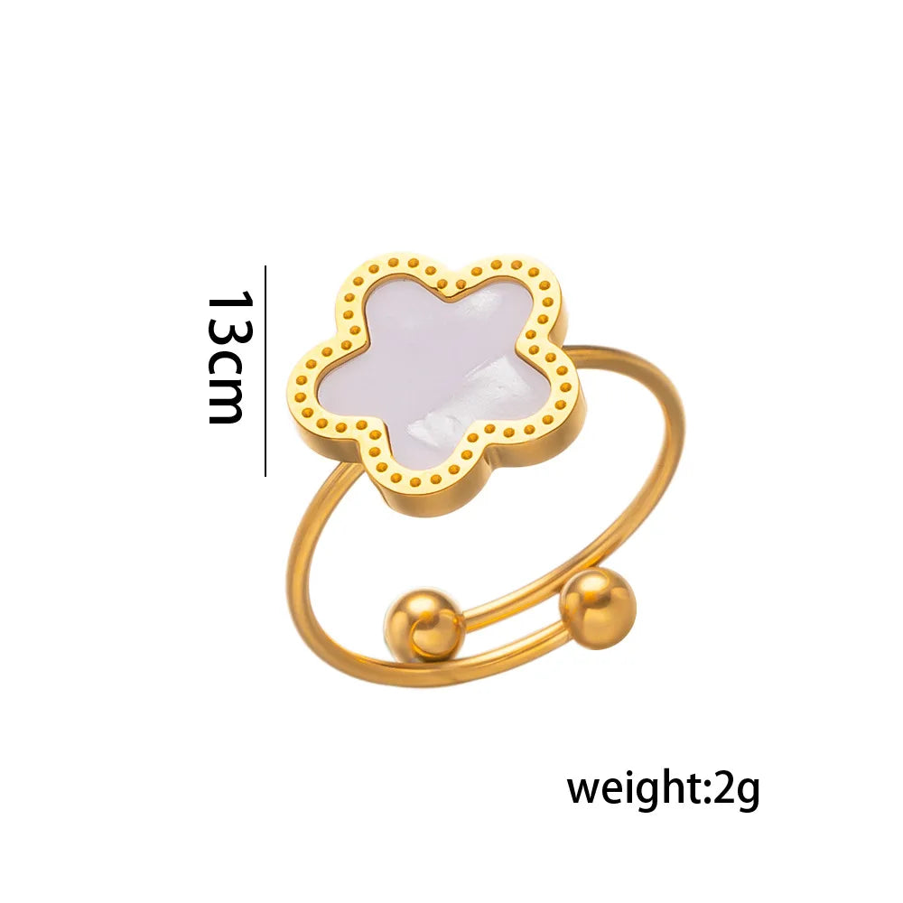 Gold Plated Stainless Steel Necklace Woman Five Leaf Petals Double Sided Necklaces