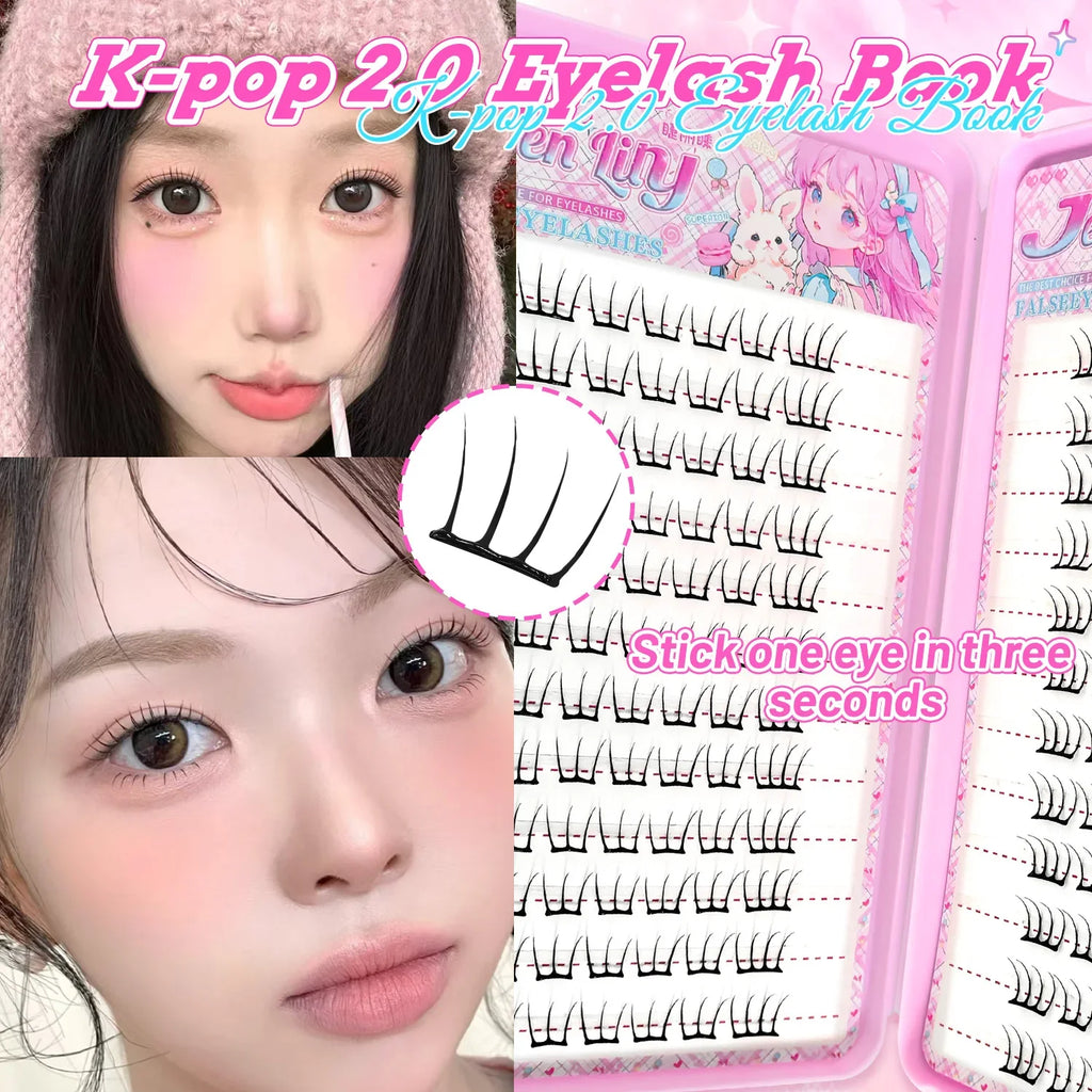 K-pop 2.0 Self-Adhesive False Eyelashes Easy Wear Glue Trendy Daily/Party Eye Makeup Accessory