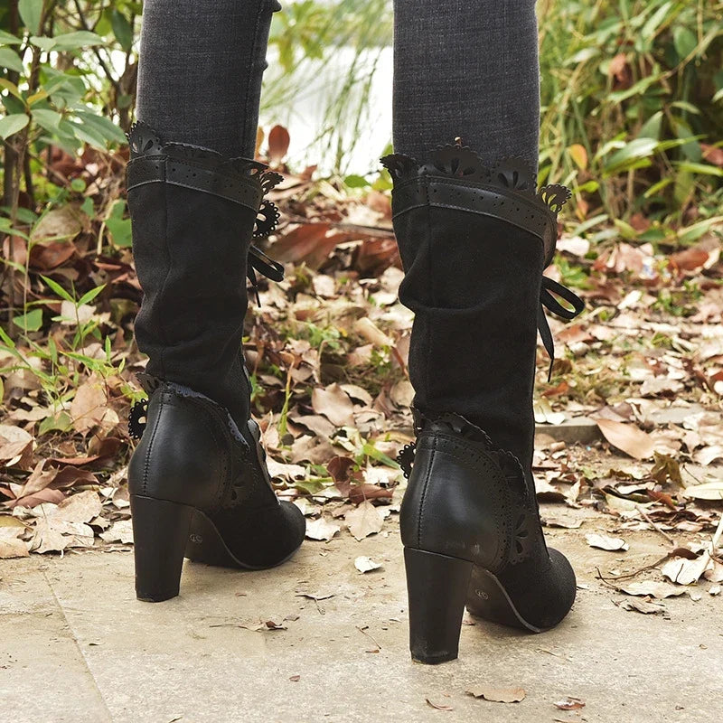 Women's Lace-Up High Heel Boots