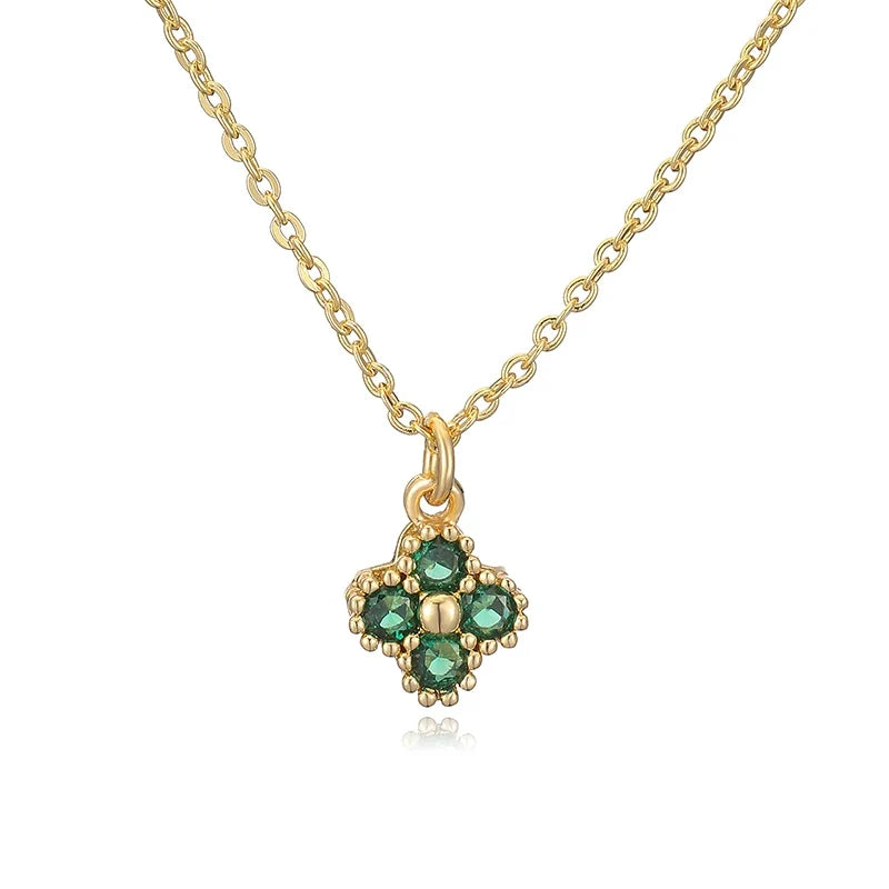 Plated Brass Cubic Zirconia Bijoux Flower‑Shaped Women Necklace Dainty Collarbone Chain Jewelry Gift