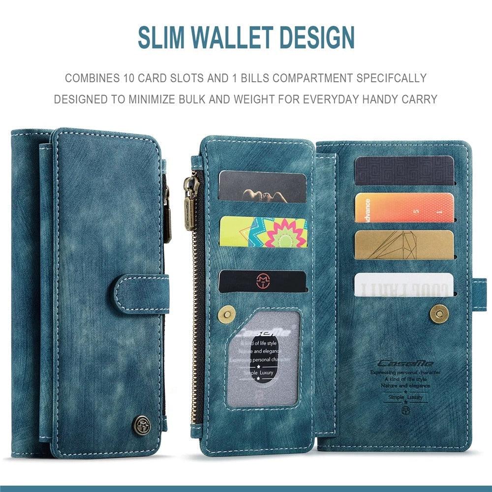 Vintage Card Holder Leather Wallet Case for iPhone 11 12 13 14 Pro Max Mini XR XS Max 8 7 6s Plus SE Storage Pocket Cover Flip Case PU Leather Protective Case With Magnetic Closure