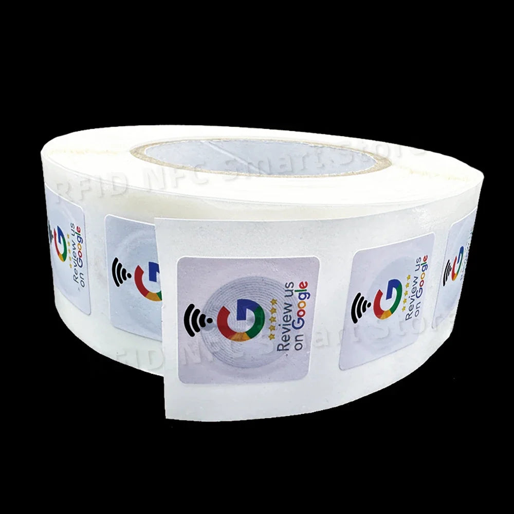NFC215 Google Review Stickers 504Bytes 30mm Waterproof NFC Review Sticker Review Us on Google Sticker 13.56MHz NFC Tags Stickers