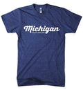 Mens T-Shirt Michigan Script (Indigo)