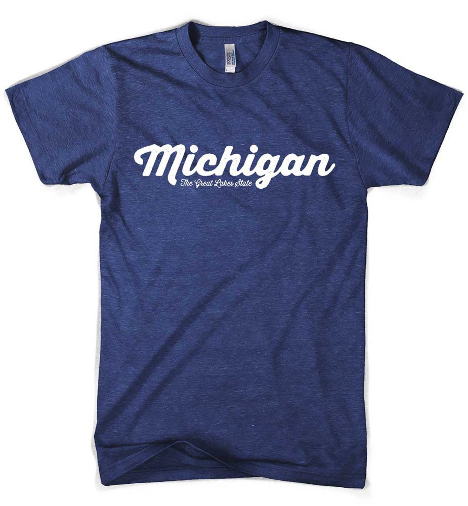 Mens T-Shirt Michigan Script (Indigo)