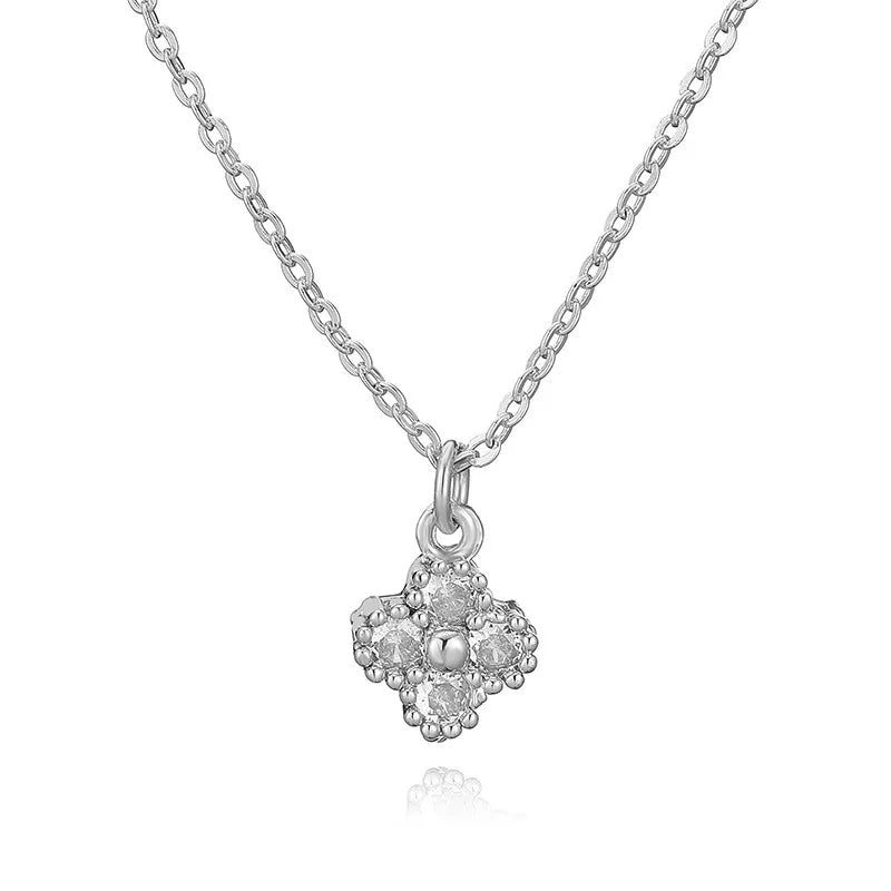 Plated Brass Cubic Zirconia Bijoux Flower‑Shaped Women Necklace Dainty Collarbone Chain Jewelry Gift