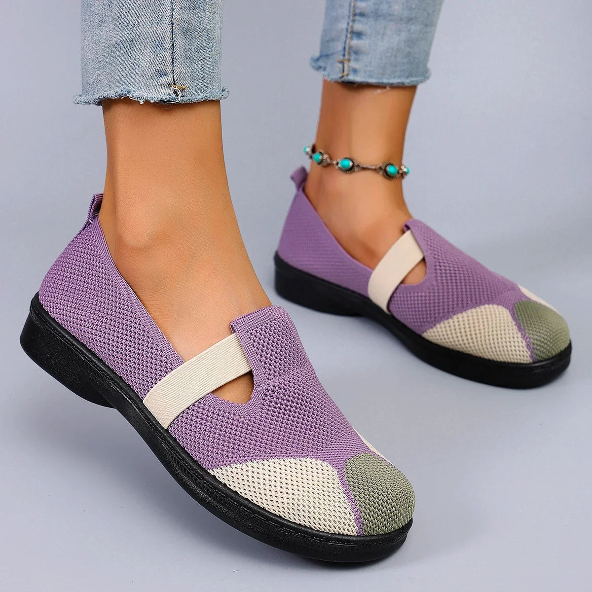 Women's Purple Slip-On Shoes | Low-Heel Cotton Flats | Summer Casual Wear