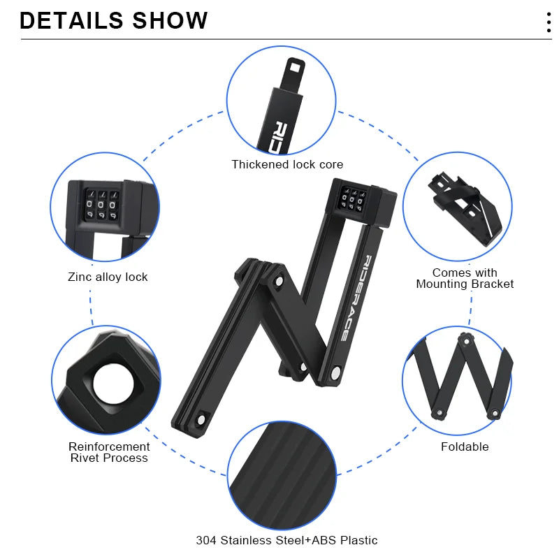 Folding Bicycle Lock | Combination Code & Compact Design | Bicycles & Compatible E-Bikes