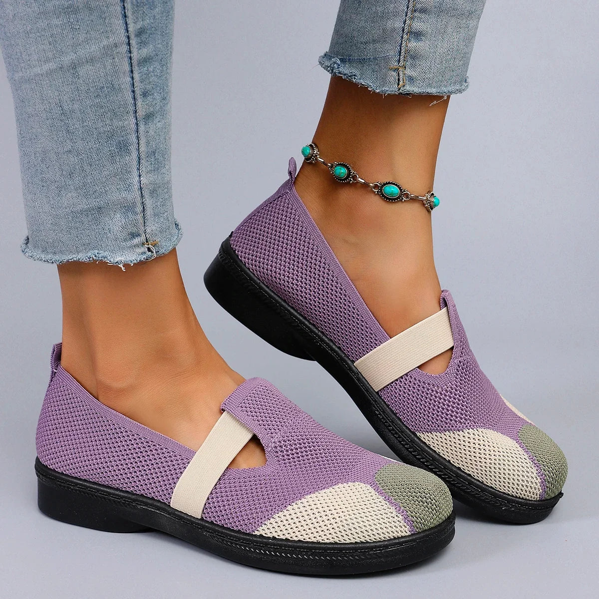Women's Purple Slip-On Shoes | Low-Heel Cotton Flats | Summer Casual Wear