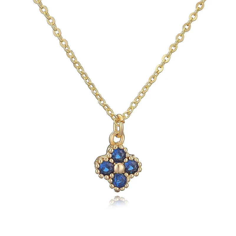 Plated Brass Cubic Zirconia Bijoux Flower‑Shaped Women Necklace Dainty Collarbone Chain Jewelry Gift