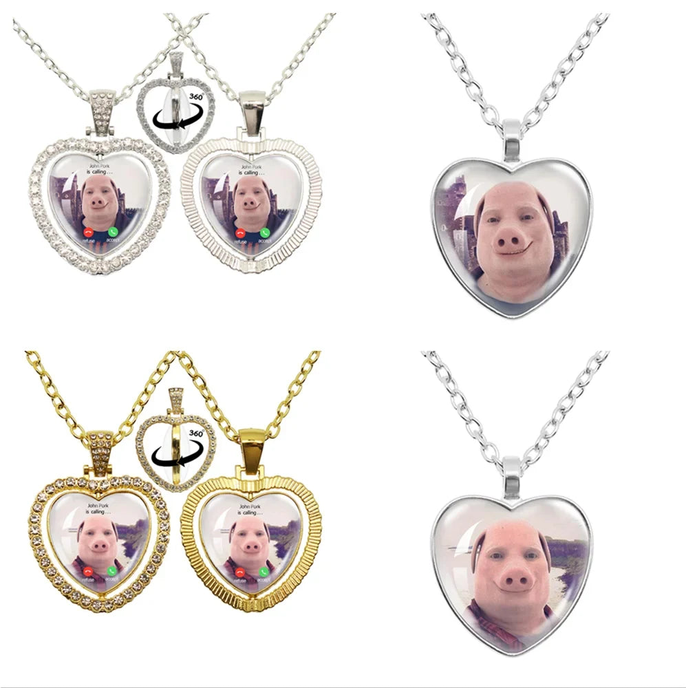 Answer Phone Humor Funny Pig Lover Heart Pendant Necklace | Funny Gift Jewelry