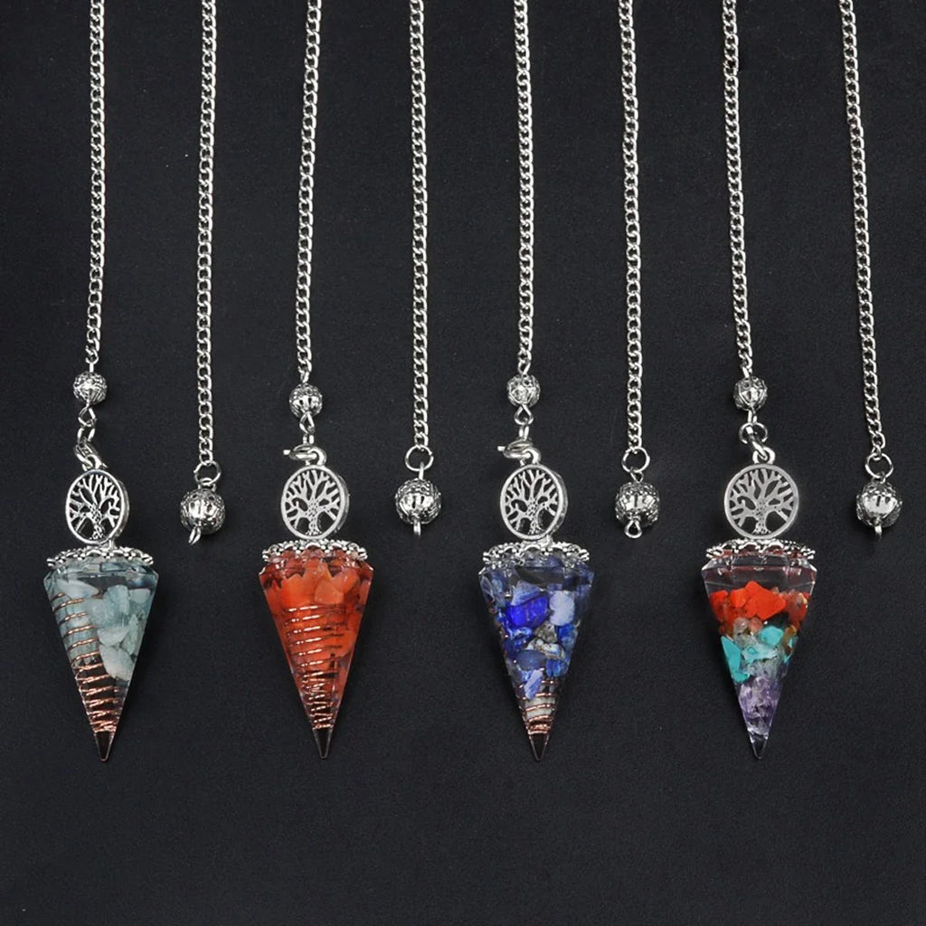 20x52mm Natural Stone Pendulum Tree of Life Hexagonal Cone Crushed Stone Lapis Lazuli