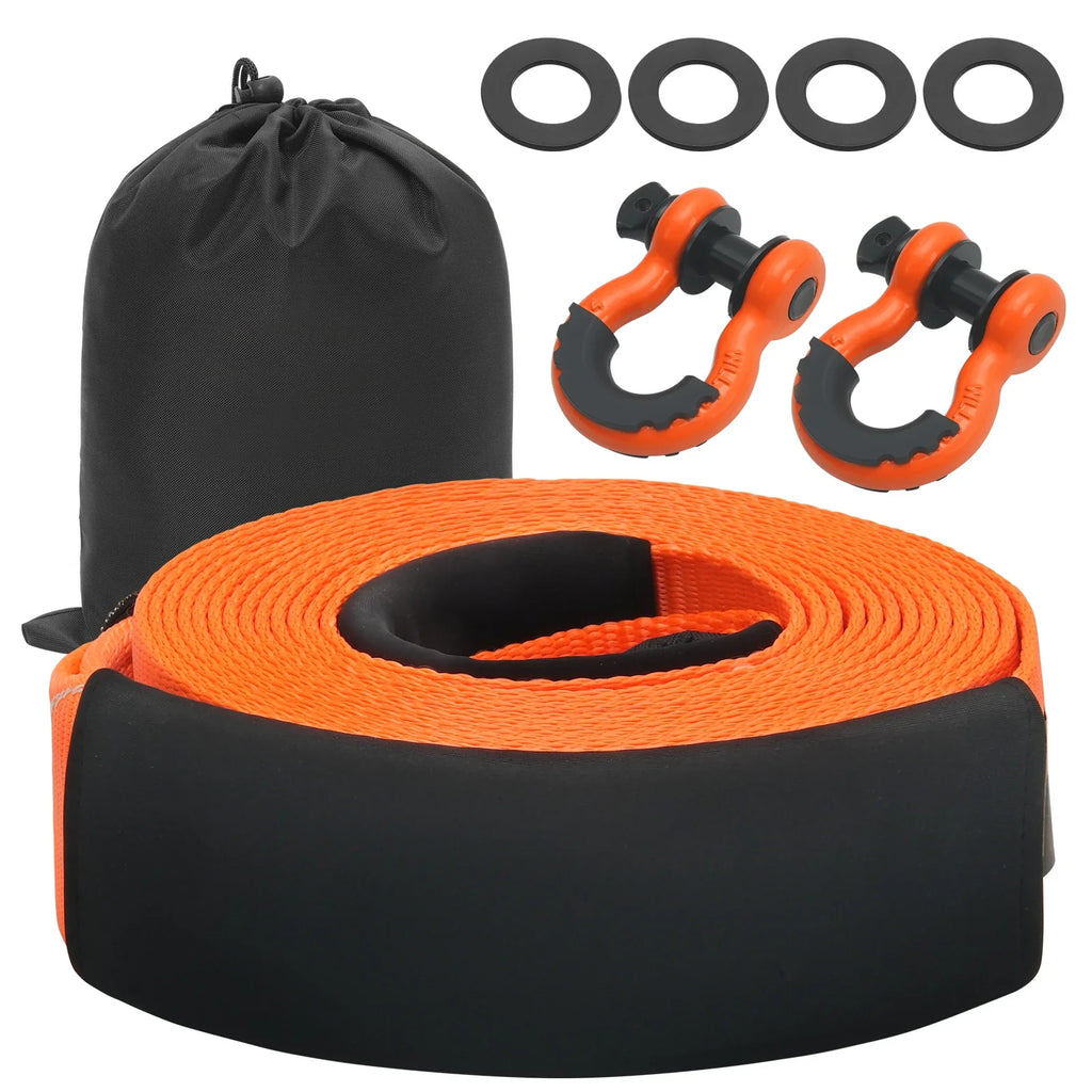 Heavy-Duty Polyester Tow Strap Recovery Kit High-Strength Winch Ropes