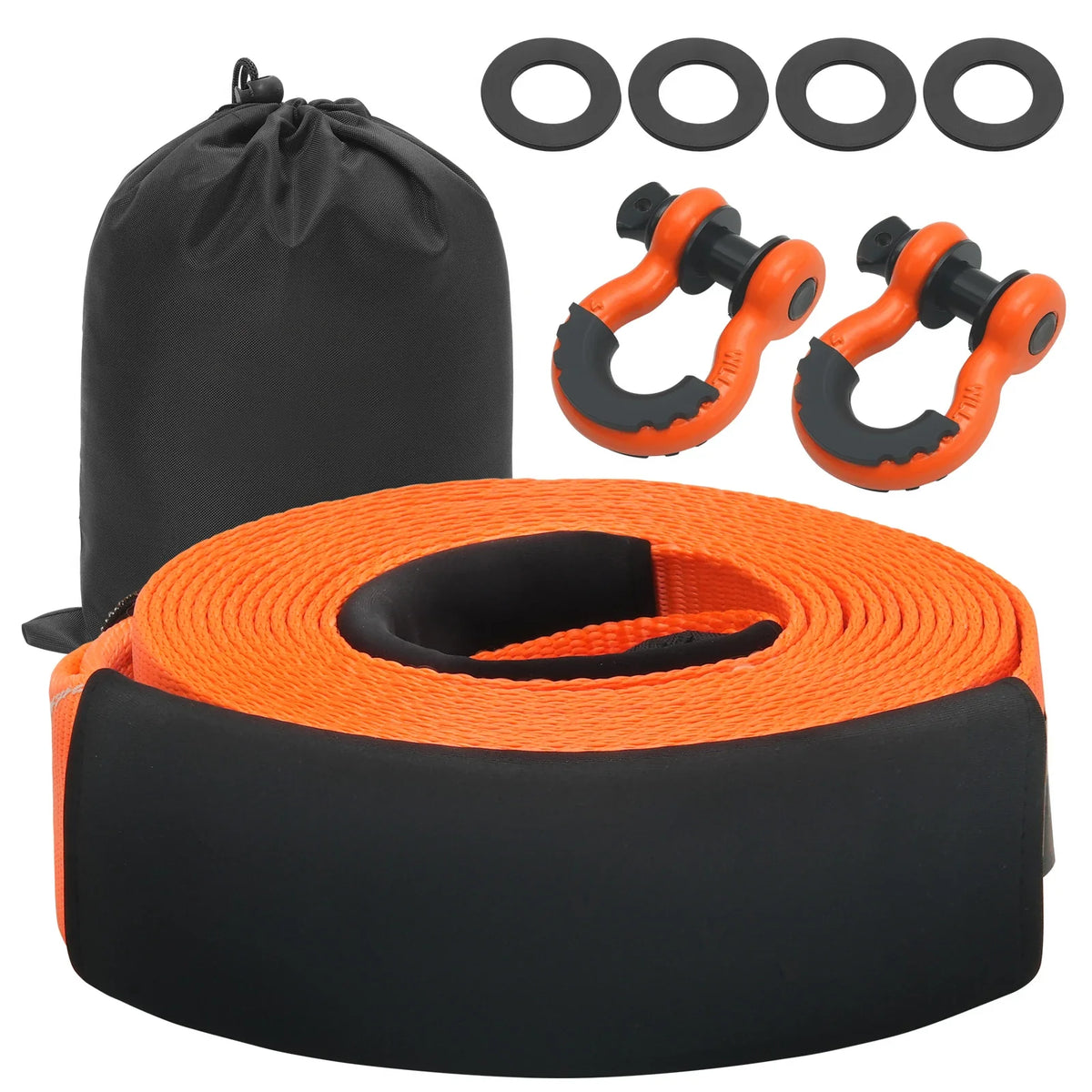 Heavy-Duty Polyester Tow Strap Recovery Kit High-Strength Winch Ropes