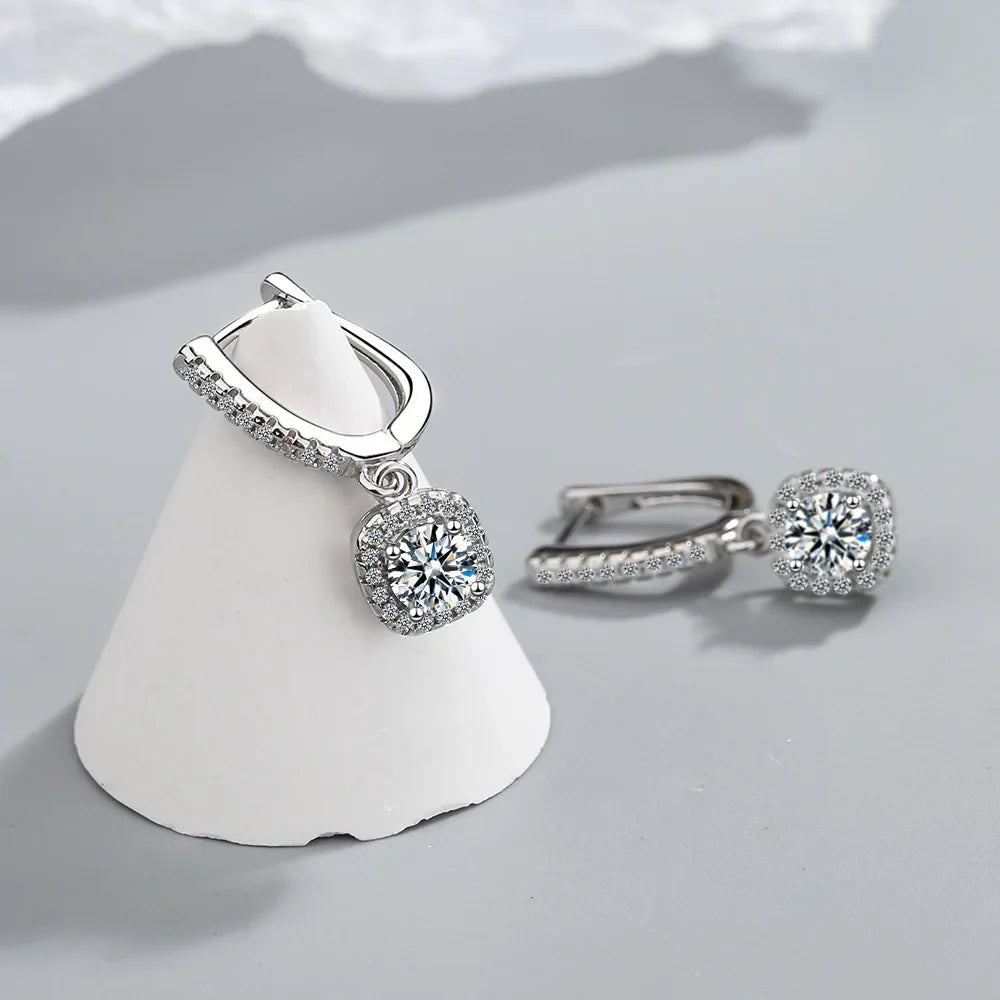 2CT Moissanite Huggie Hoop Earrings | Lab Created Diamond 925 Sterling Silver Dainty Hoop Dangle