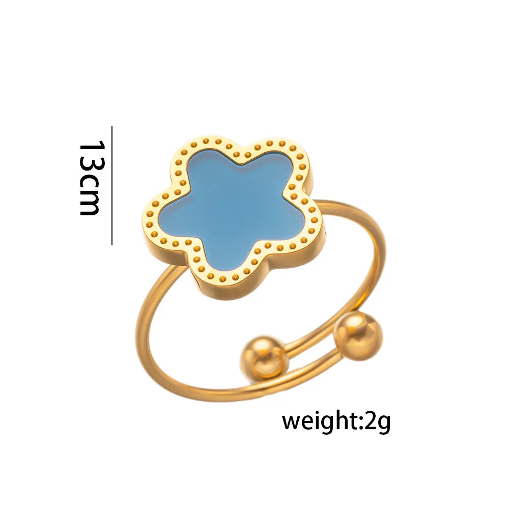 Gold Plated Stainless Steel Necklace Woman Five Leaf Petals Double Sided Necklaces