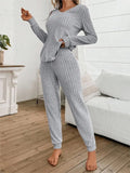 Casual V-Neck Knitted Pit Strip T-Shirt Long-Sleeved Womes Suit Autumn