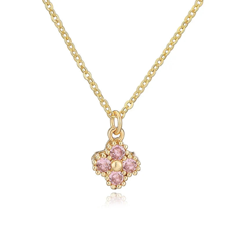 Plated Brass Cubic Zirconia Bijoux Flower‑Shaped Women Necklace Dainty Collarbone Chain Jewelry Gift