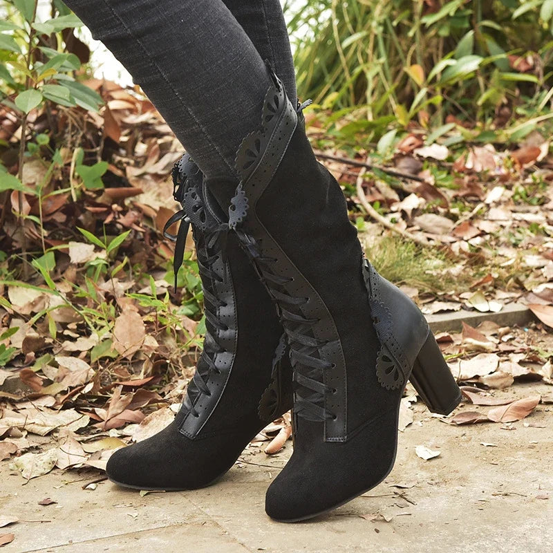 Women's Lace-Up High Heel Boots