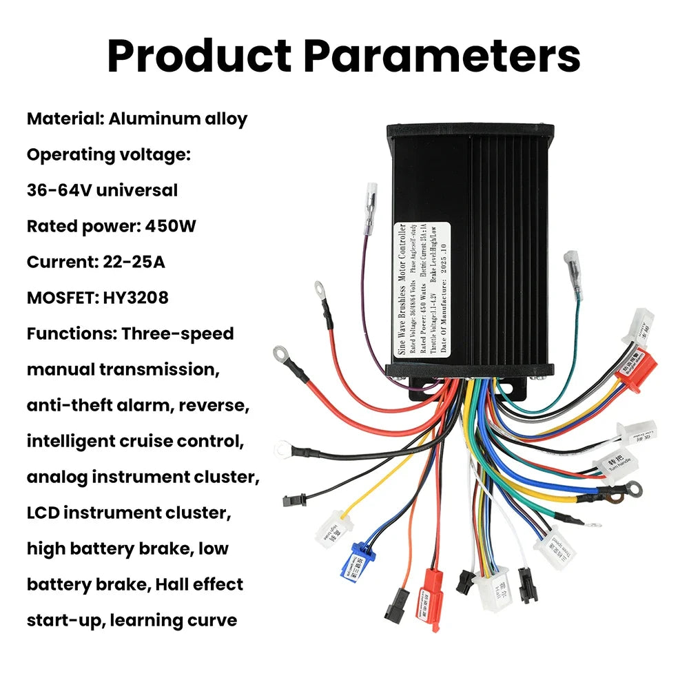 Brushless Motor Controller | 450W Sine Wave & 36–64V Supplier Rating | Compatible E-Bikes & Electric Scooters