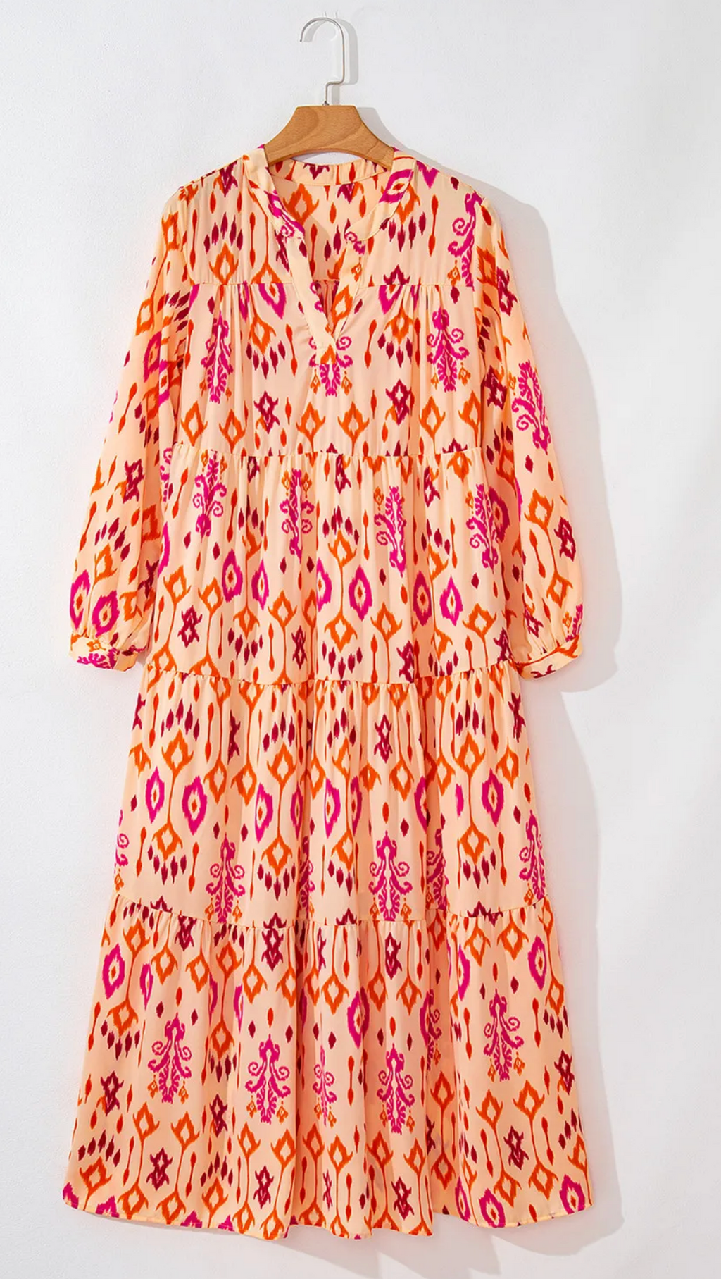 Western Abstract Geometric Long Sleeve Maxi Dress