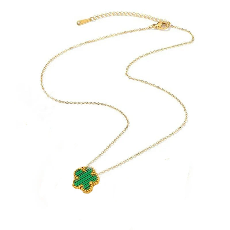 Gold Plated Stainless Steel Necklace Woman Five Leaf Petals Double Sided Necklaces