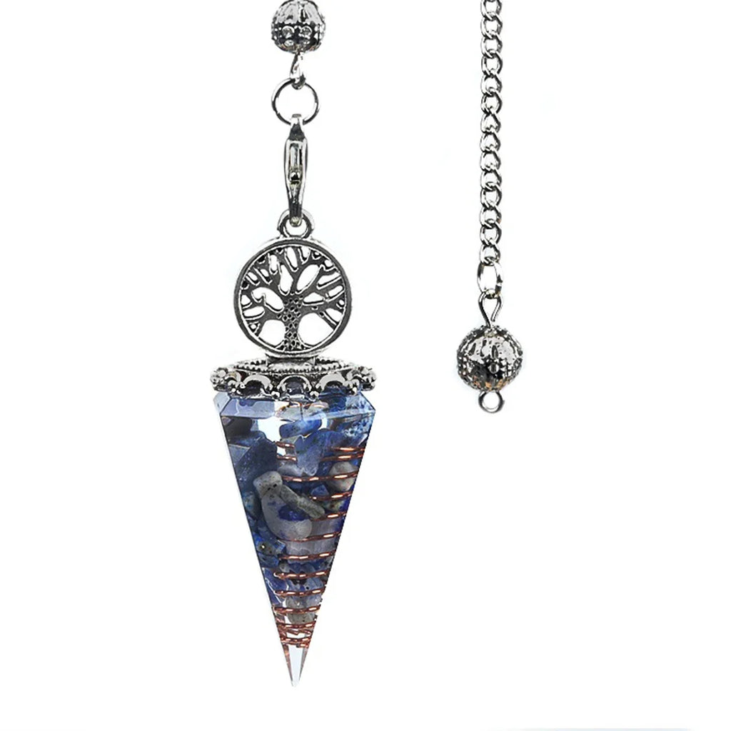 20x52mm Natural Stone Pendulum Tree of Life Hexagonal Cone Crushed Stone Lapis Lazuli