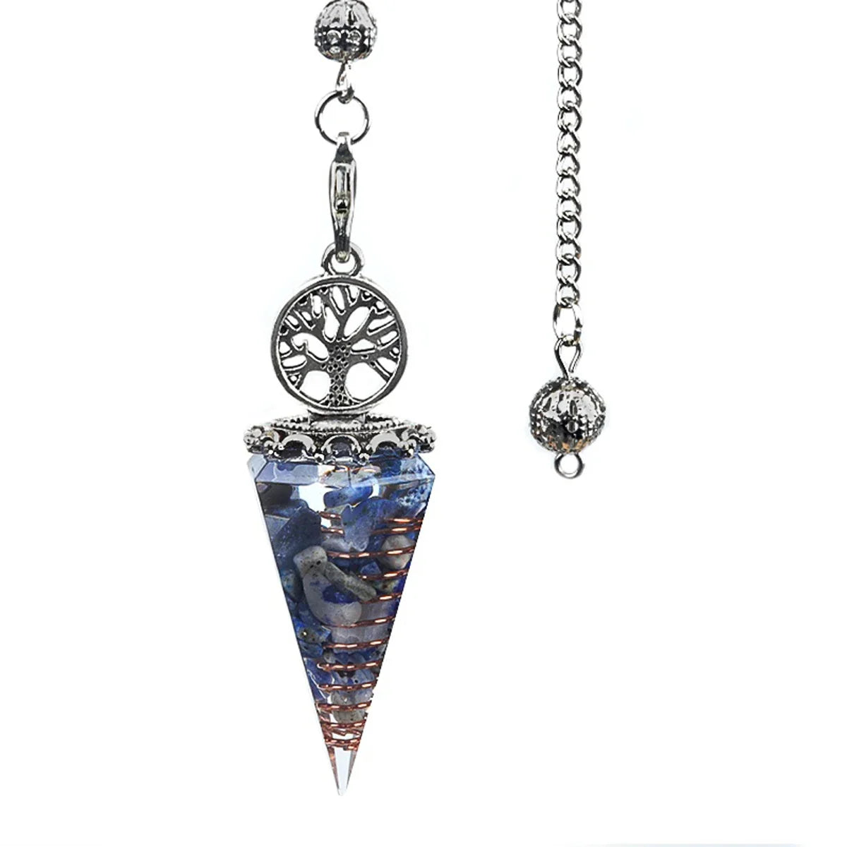 20x52mm Natural Stone Pendulum Tree of Life Hexagonal Cone Crushed Stone Lapis Lazuli