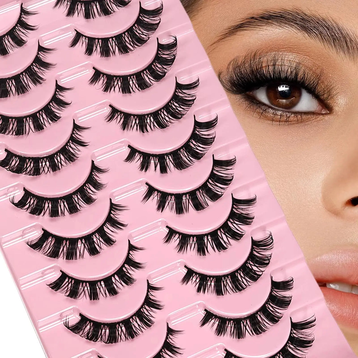 False Eyelashes Deep Curl Hybrid Faux Mink Volume Strip Lashes for Casual Selfie Look