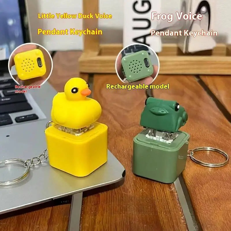 Funny Croaking Frog Duck Keychain | Rechargeable Keyboard Fidget Clicker with LED Light