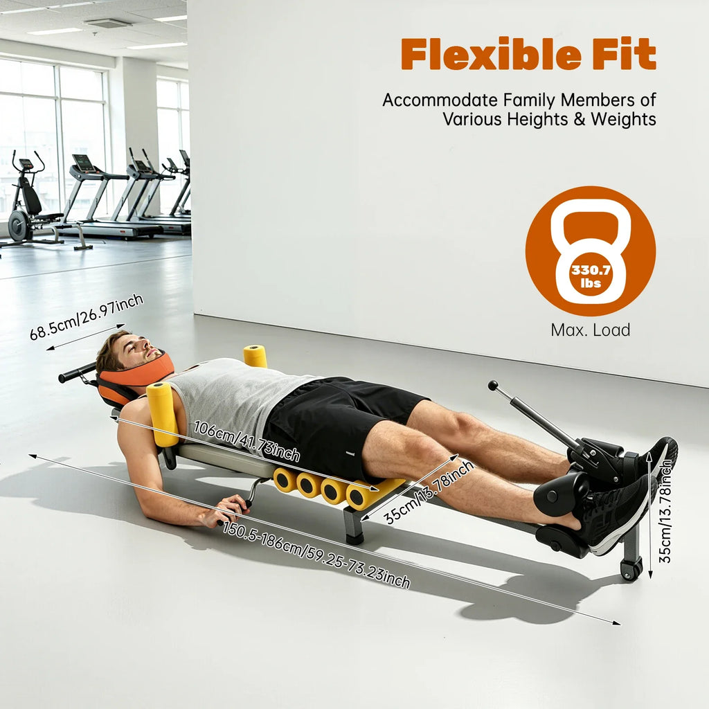 Back Stretcher Traction Bed 330lbs Capacity Adjustable Length Cervical Lumbar Spine Stretcher for Home Office