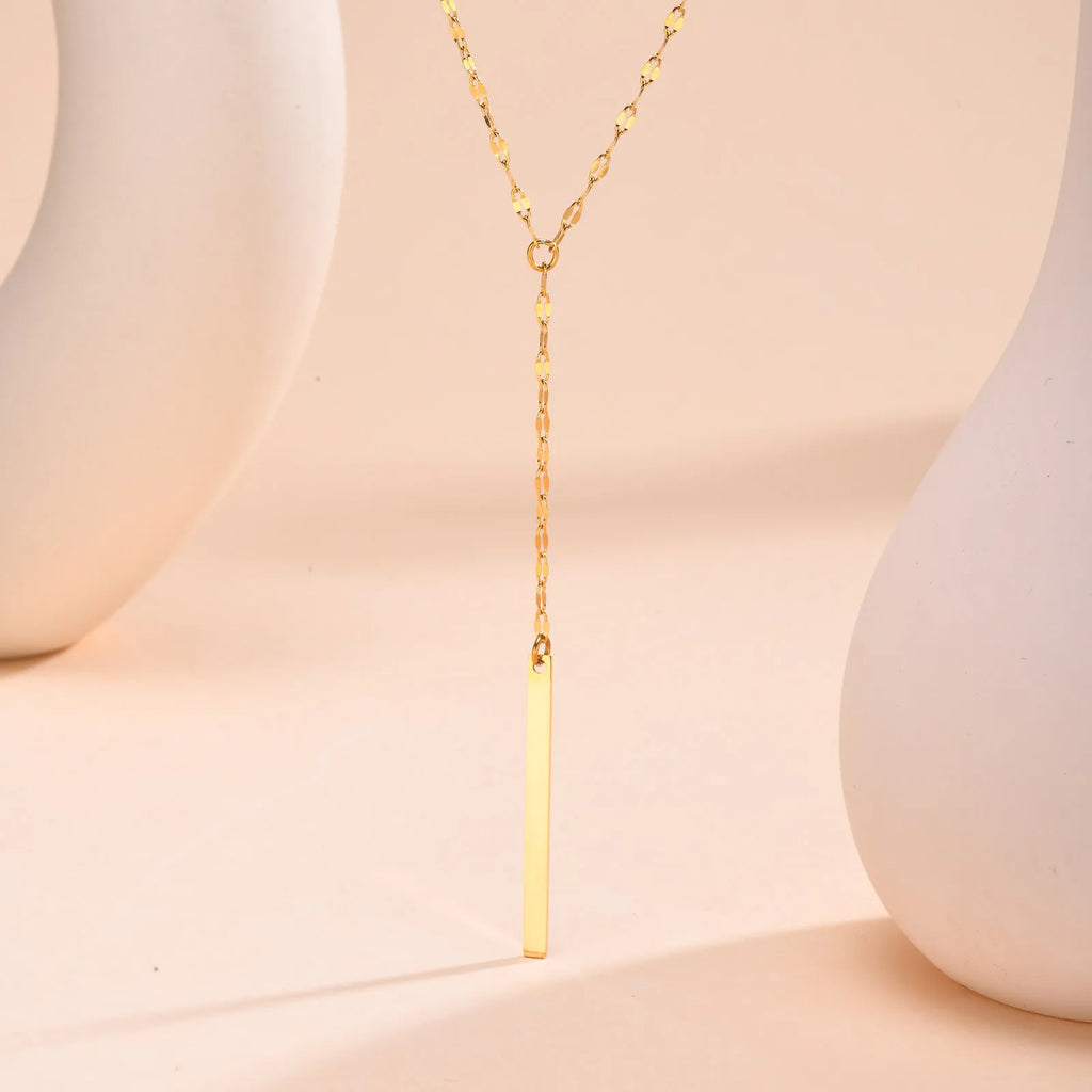 Drop Y Lariat Necklace with Bar Pendant, Stainless Steel Long Chain, Womens Necklaces Trendy
