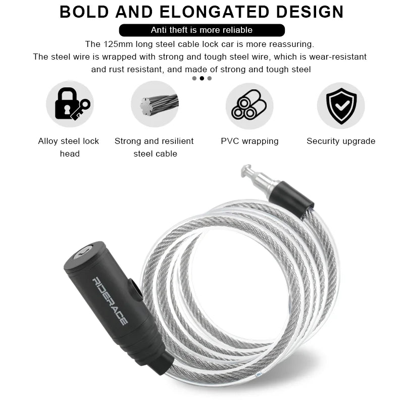 Bicycle Cable Lock | Keyed Steel Cable & Portable Design | Bicycles & Compatible E-Bikes or Scooters