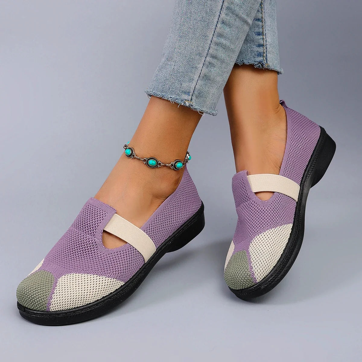 Women's Purple Slip-On Shoes | Low-Heel Cotton Flats | Summer Casual Wear