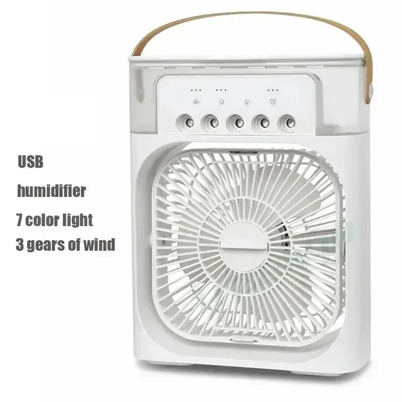 Portable USB Air Cooler Fan | 3-in-1 Fan, Mist Humidifier & 7-Color Light | Home, Office & Camping
