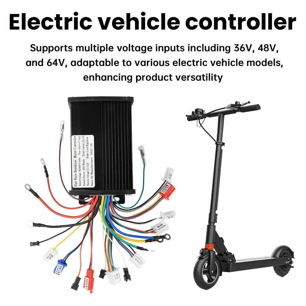 Brushless Motor Controller | 450W Sine Wave & 36–64V Supplier Rating | Compatible E-Bikes & Electric Scooters