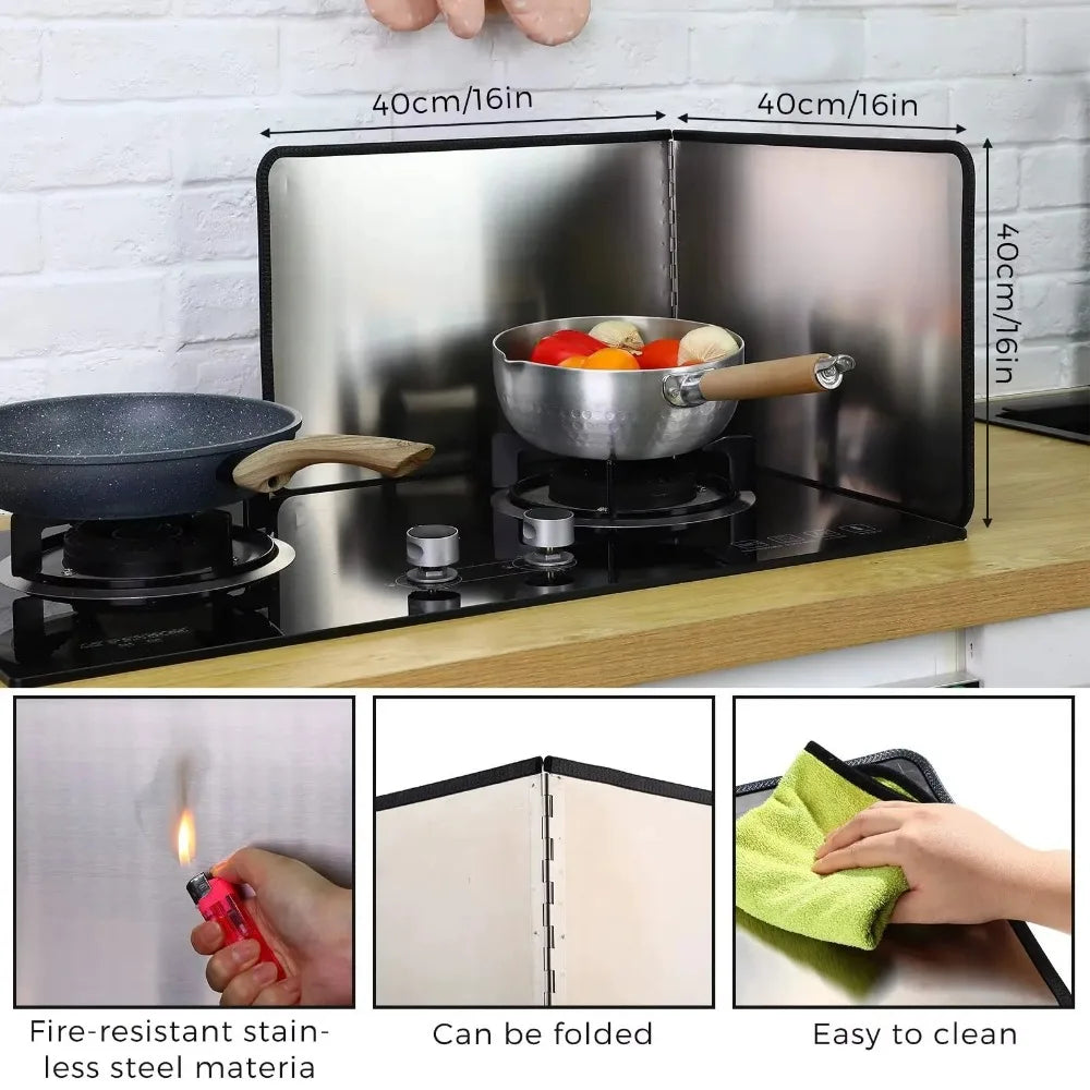 Creative Stainless Steel Foldable Panels Anti-splash Non-Stick Splash Guard Stove Oil Baffle Kitchen Supplies