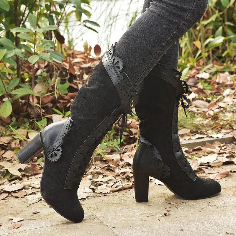 Women's Lace-Up High Heel Boots