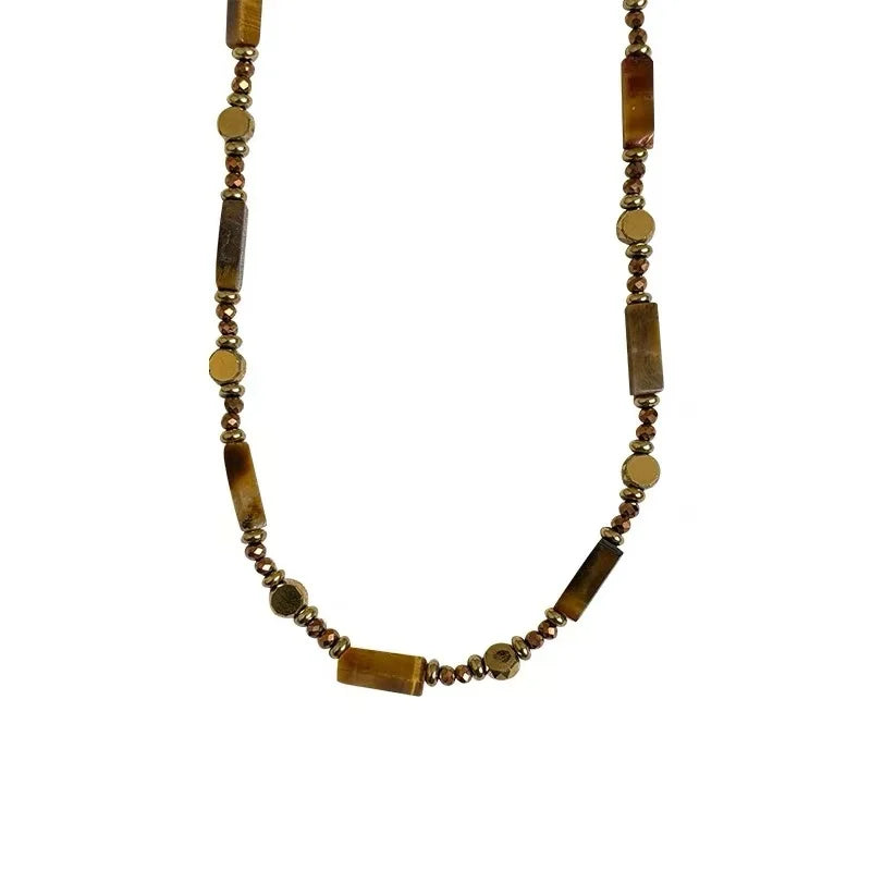 Retro Temperament Layered Tiger Eye Stone Pendant Necklace