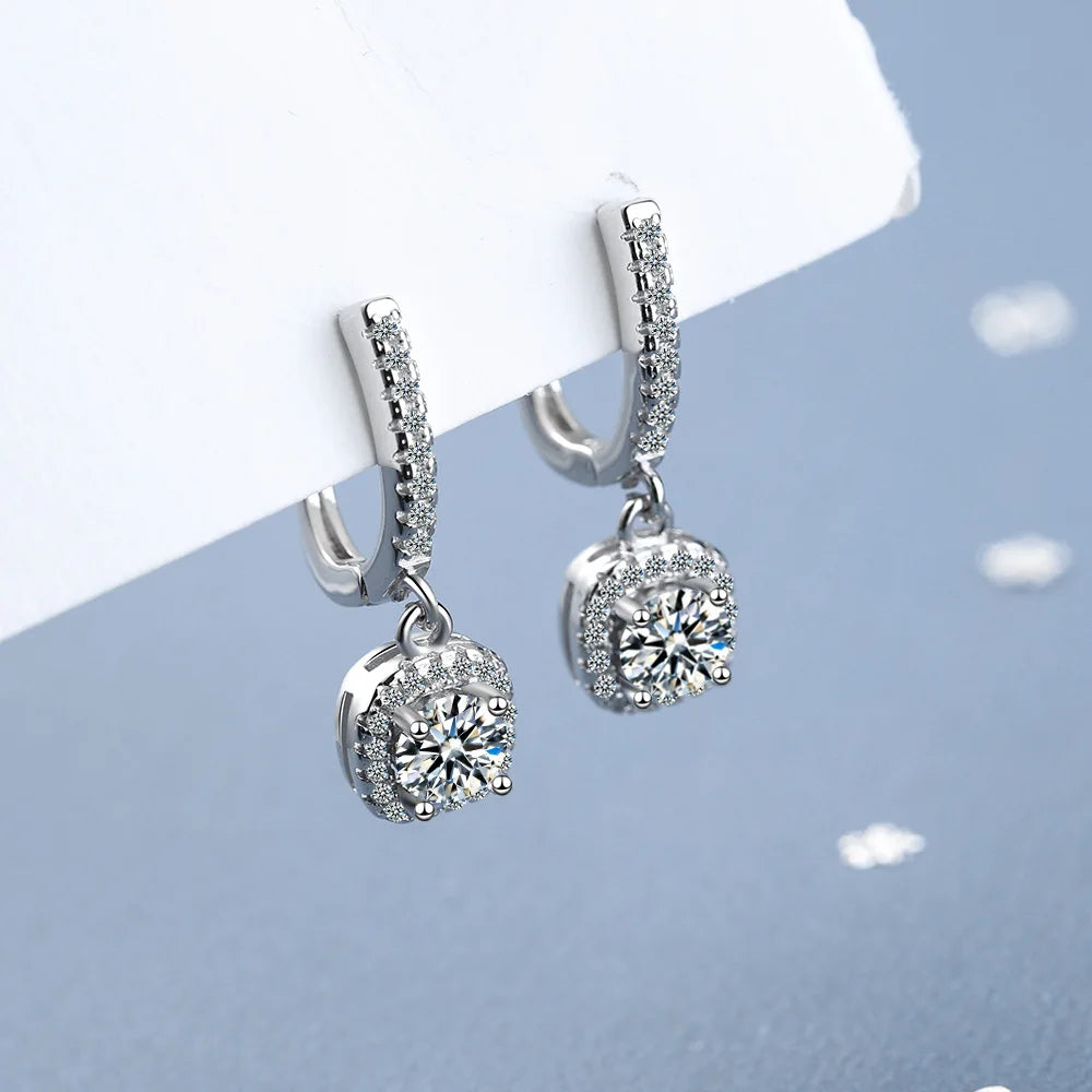 2CT Moissanite Huggie Hoop Earrings | Lab Created Diamond 925 Sterling Silver Dainty Hoop Dangle