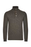 Fedeli Wool-Cashmere Marled Turtleneck Knit Quarter Button Up Sweater