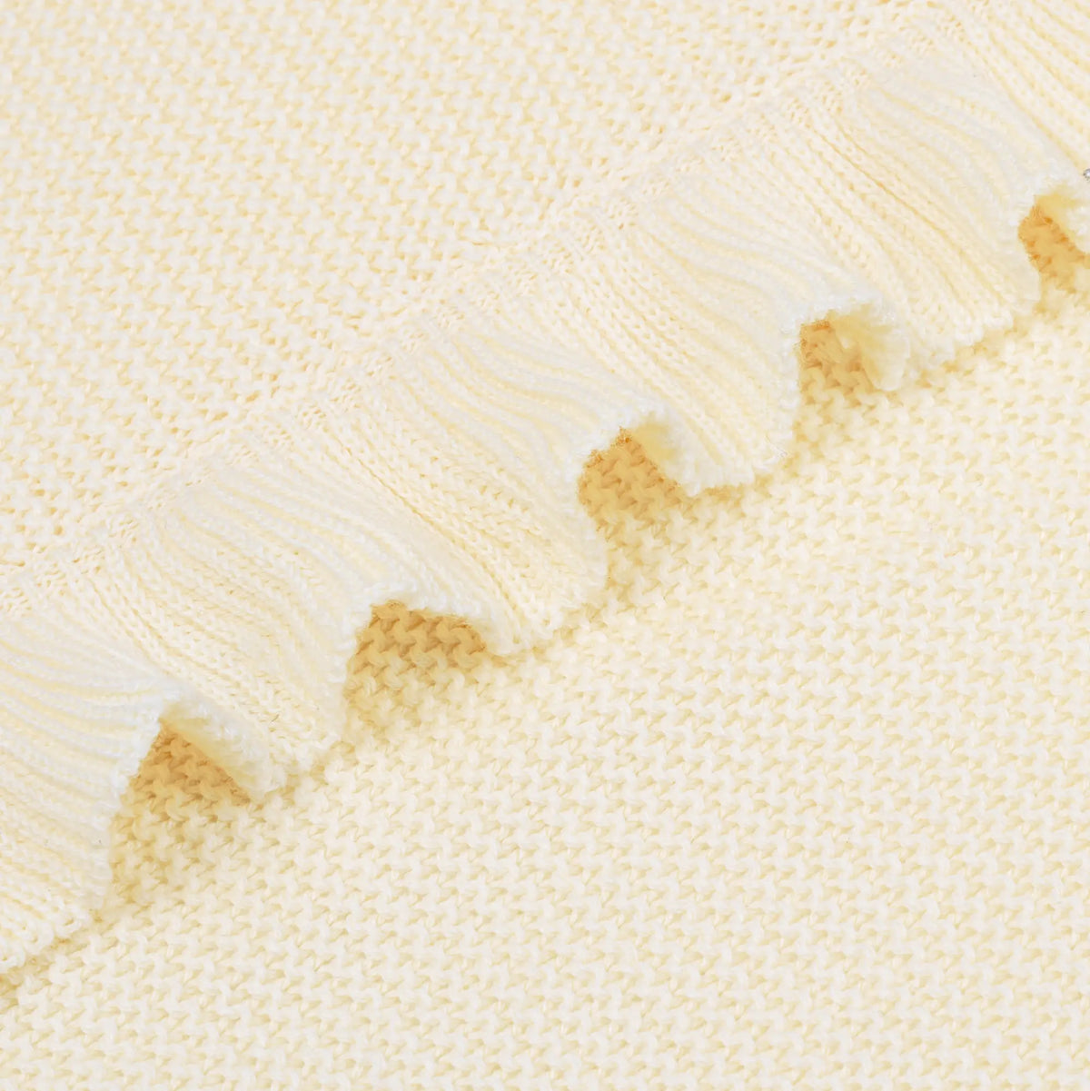 Ruffled Edge Knit Baby Blanket in Cream